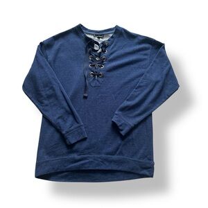 [Alison Andrews] Navy Blue Lace Up Long Sleeve Top